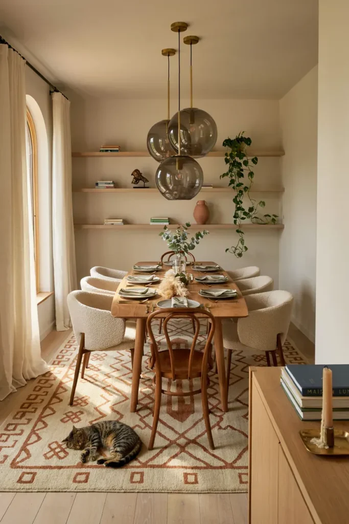 Contemporary Dining Room with a Designer Rug