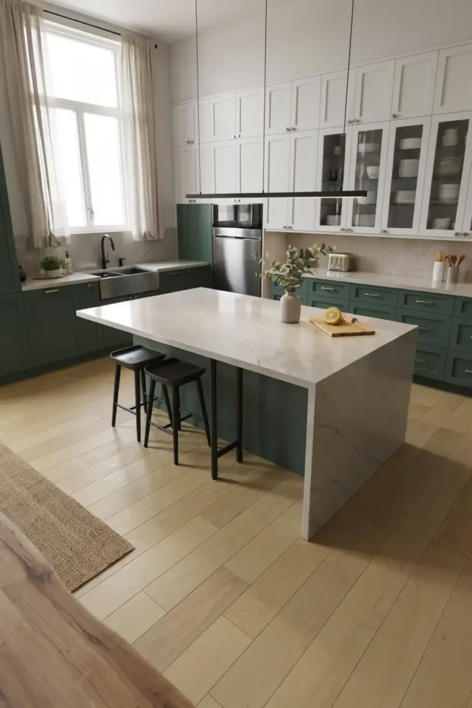 Contemporary Green and White Kitchen