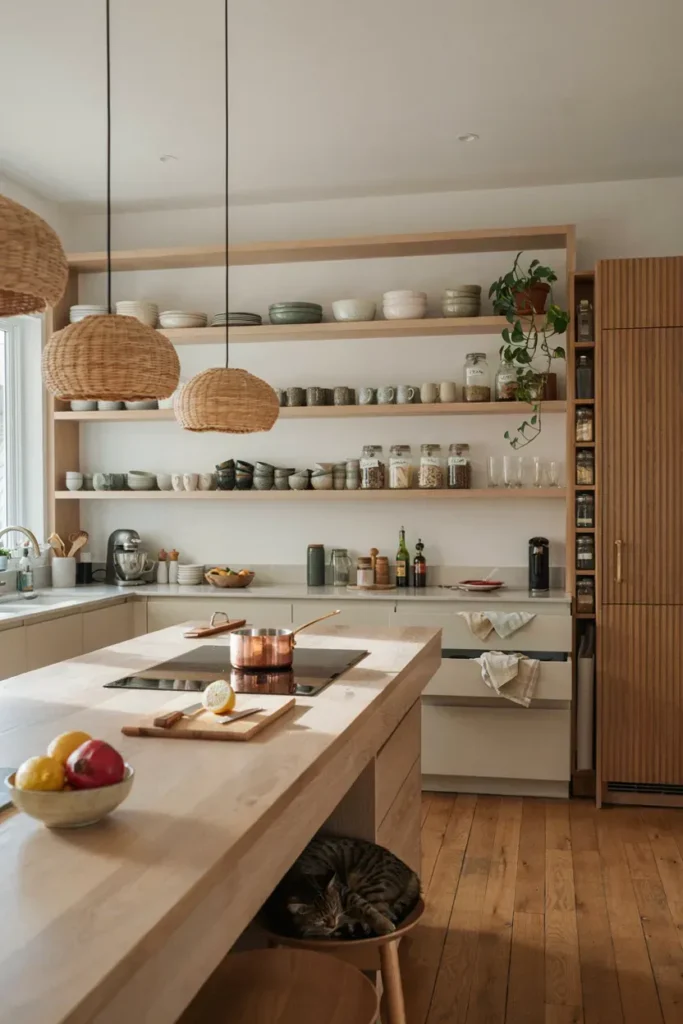 Contemporary Kitchen Cabinets with Open Shelving
