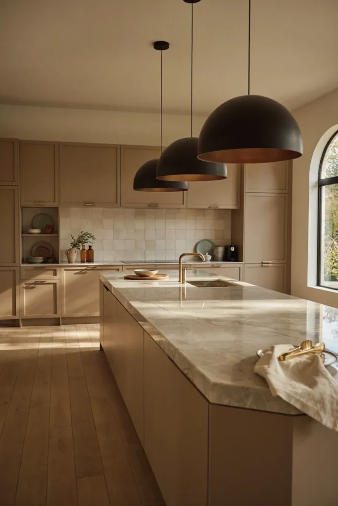 Contemporary Kitchen with Statement Lighting
