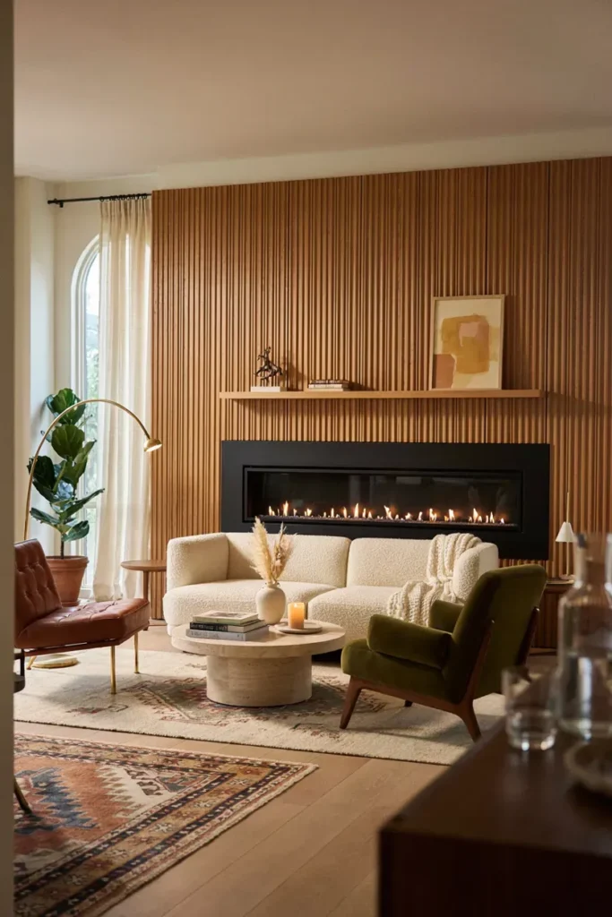 Contemporary Living Room with Fireplace Feature