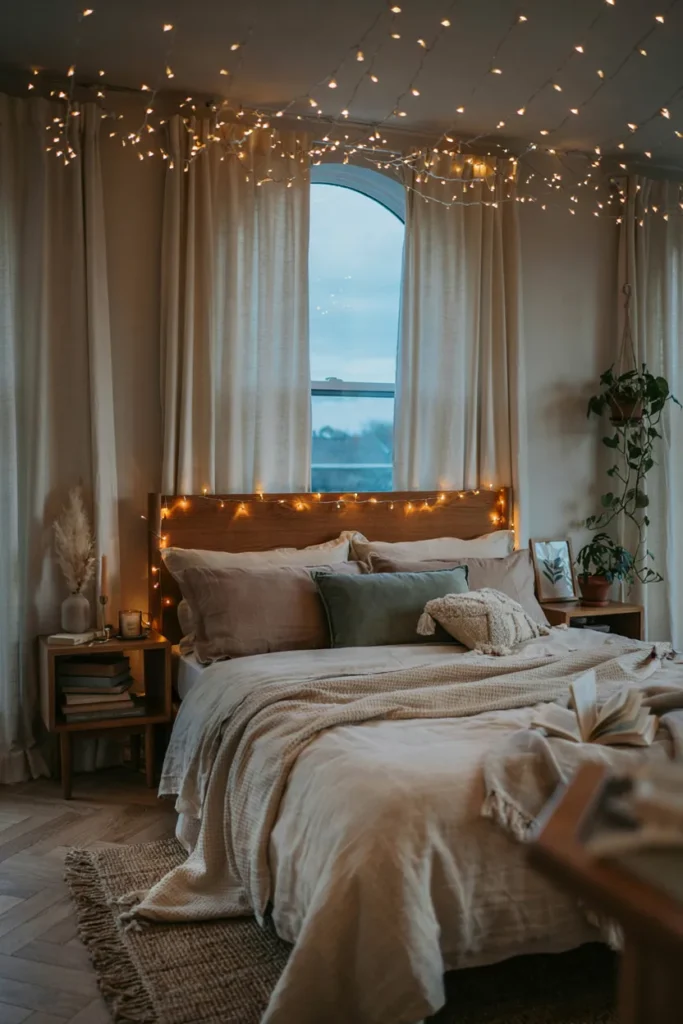 Cozy Aesthetic Bedroom with String Lights
