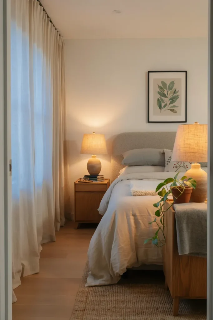 Cozy Bedroom Featuring Warm Ambient Lighting