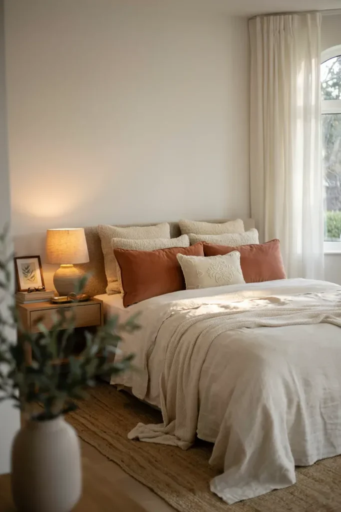 Cozy Bedroom with Decorative Throw Pillows