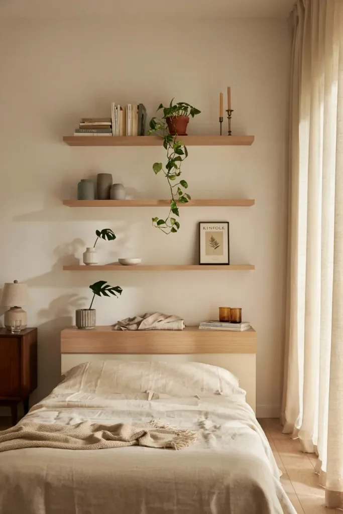 Cozy Bedroom with Floating Shelves