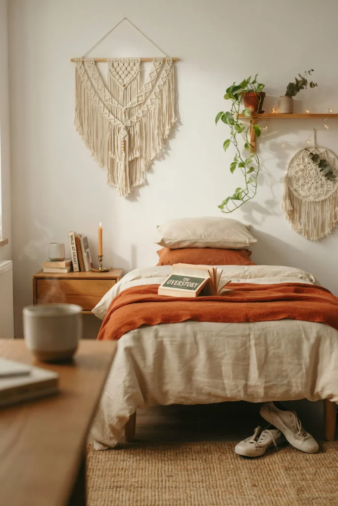 Cozy College Dorm with Macramé Wall Décor