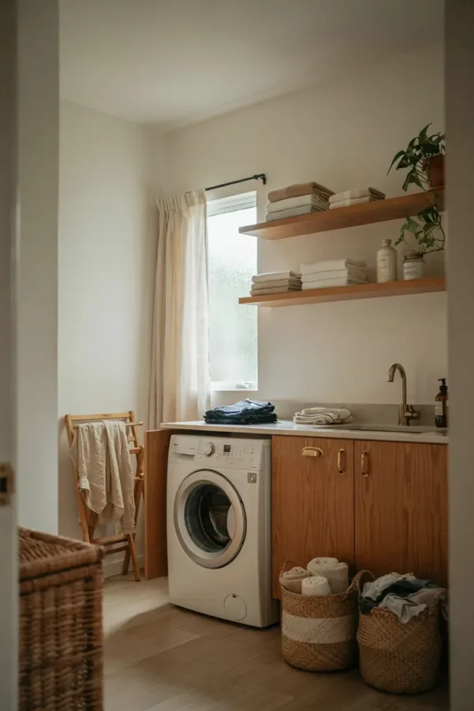 Cozy Laundry Space with Warm Wood Accents
