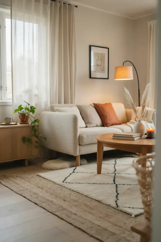 Cozy Living Room Featuring Layered Rugs