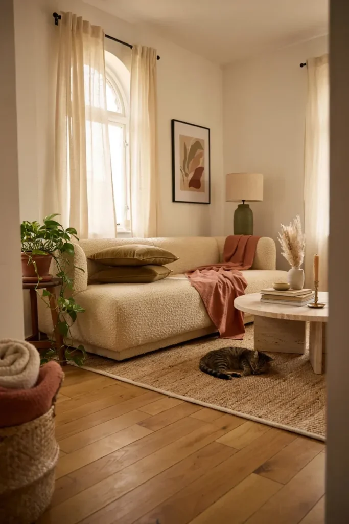 Cozy Living Room Featuring Soft Earth Tones