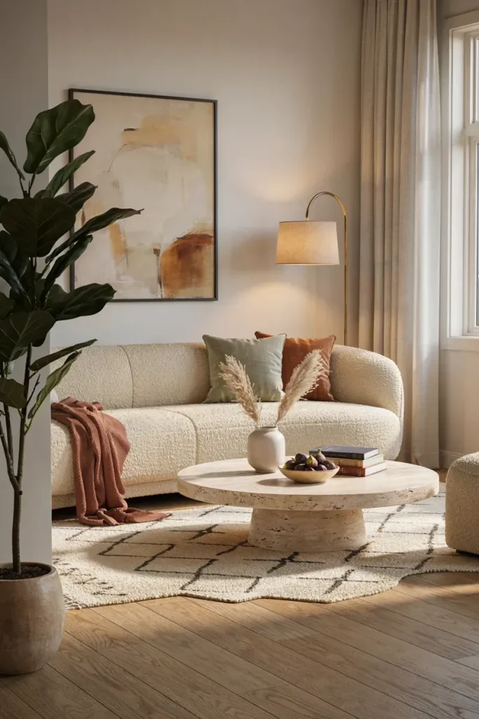 Cozy Living Room with Curved Furniture
