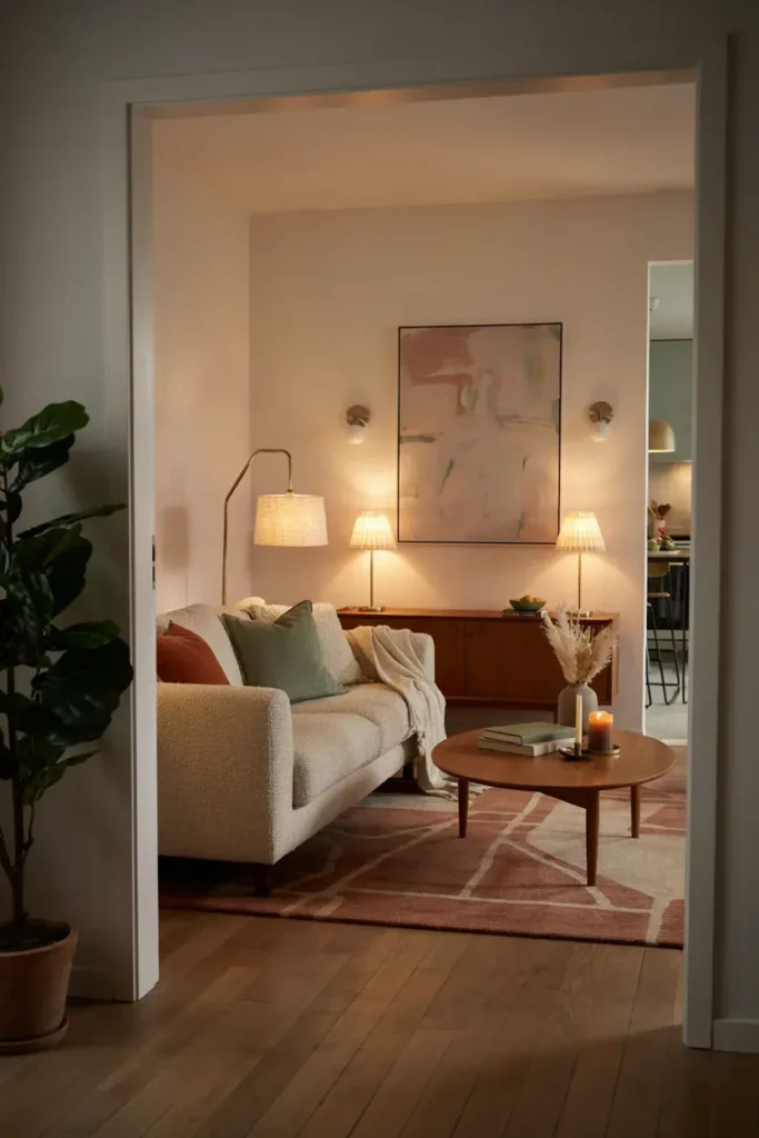 Cozy Living Room with Soft Ambient Lighting
