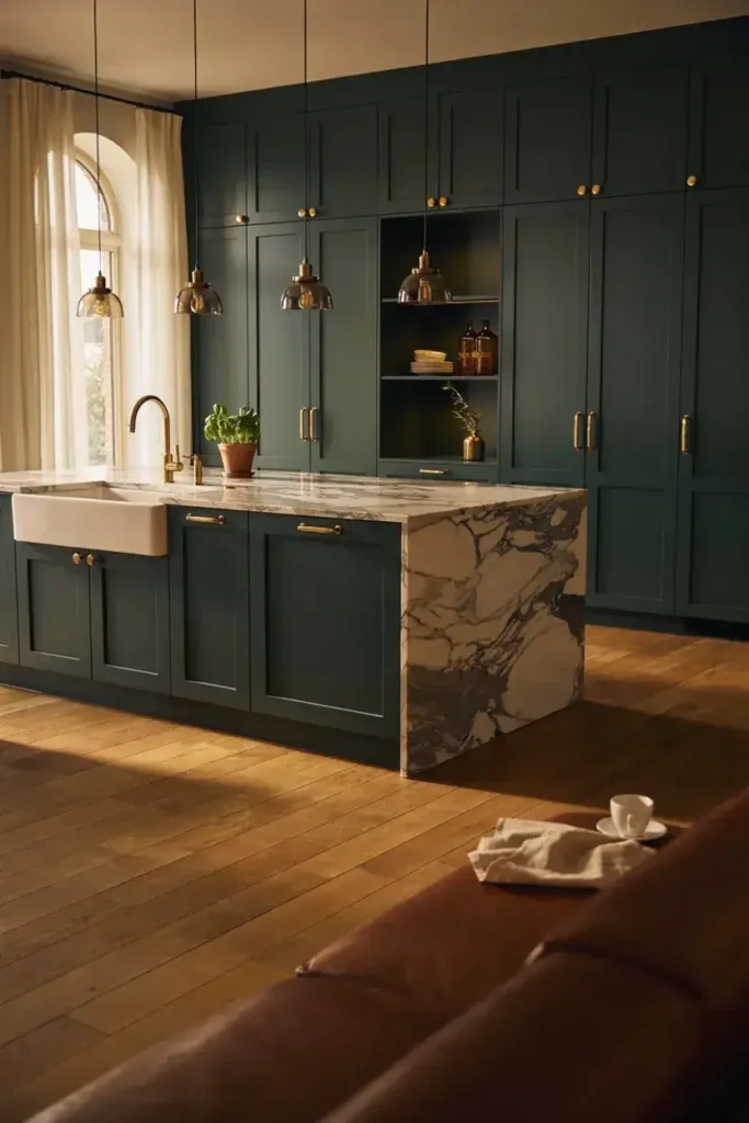 Dark Green Kitchen with Luxury Finishes