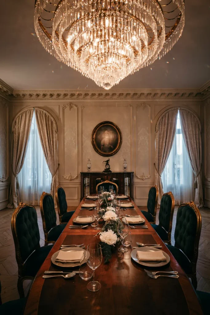 Dining Room with a Crystal Chandelier