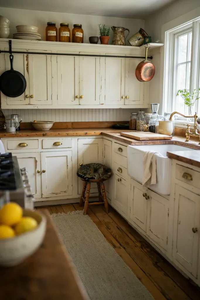 Distressed White Farmhouse Cabinet Finish