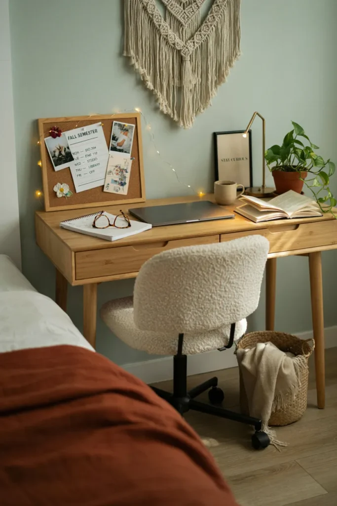 Dorm Room Featuring a Stylish Study Space