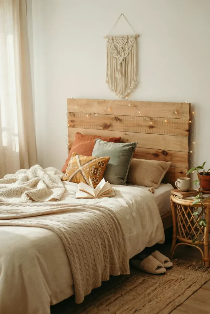 Dorm Room with Layered Bohemian Bedding