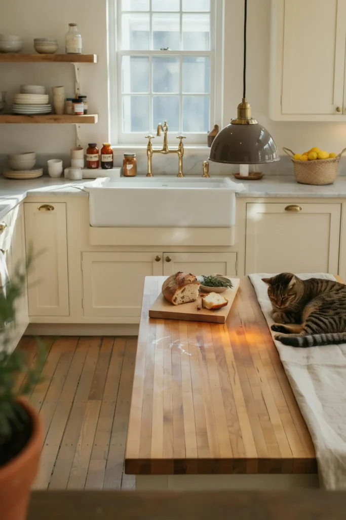 Elegant Country Kitchen with Brass Hardware