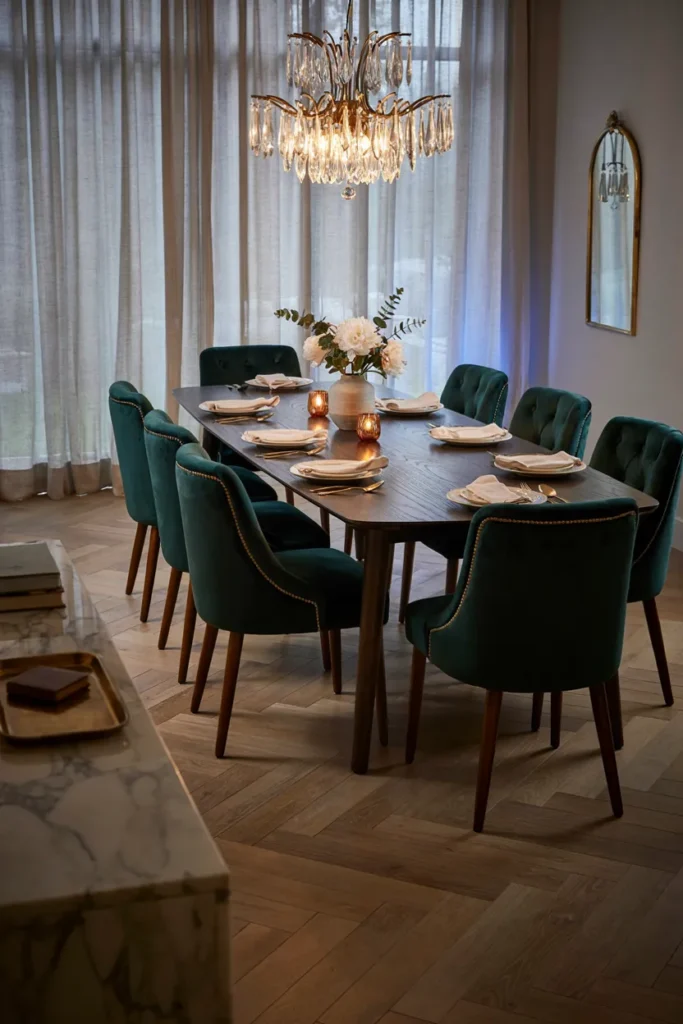 Elegant Dining Space with Velvet Chairs