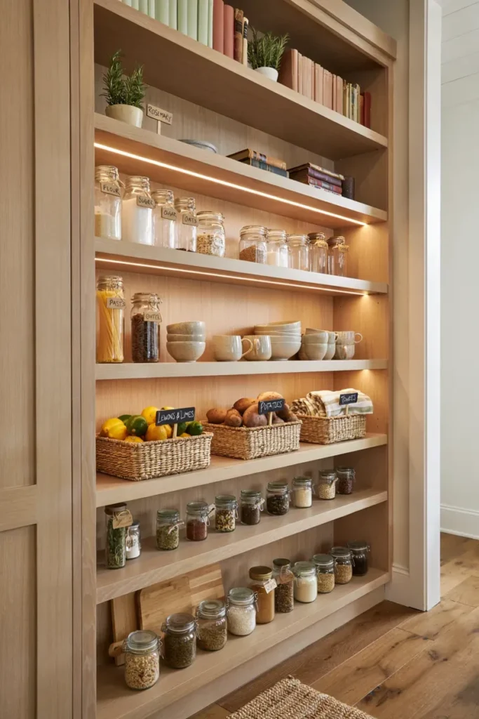 Elegant Farmhouse Pantry with Built-In Lighting
