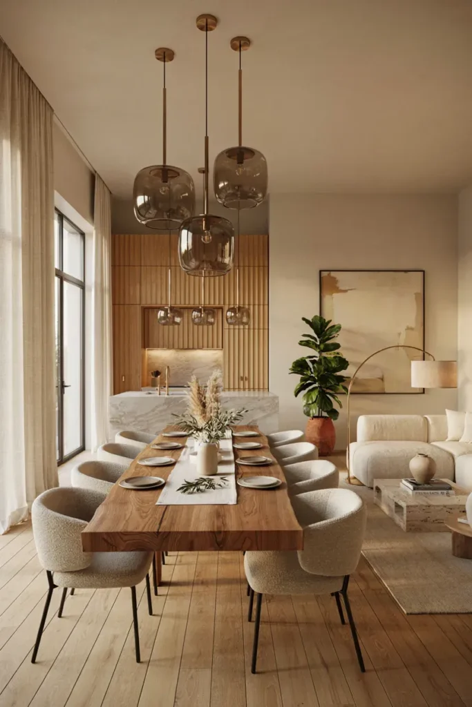 Elegant Open Concept Space with Statement Lighting