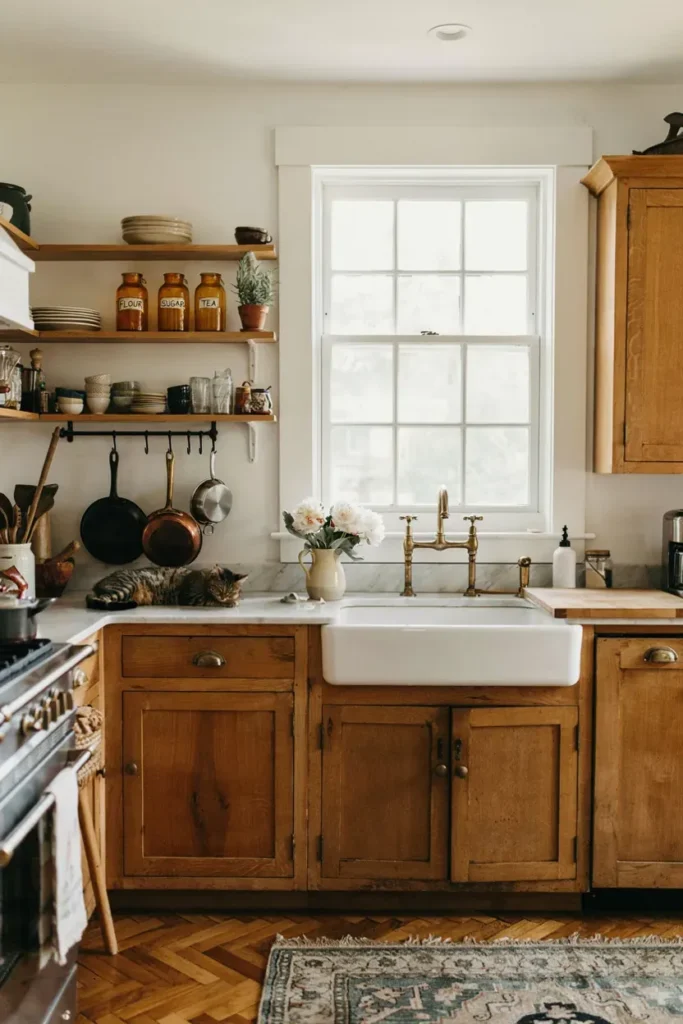  Farmhouse Kitchen with Antique-Inspired Hardware