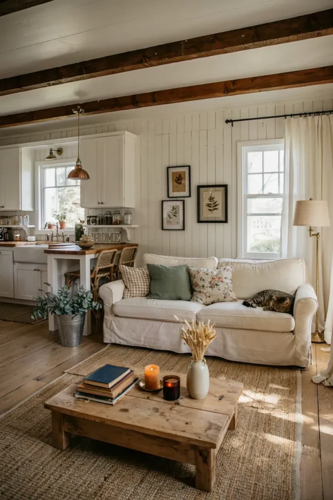 Farmhouse Open Kitchen Living Room with Rustic Charm