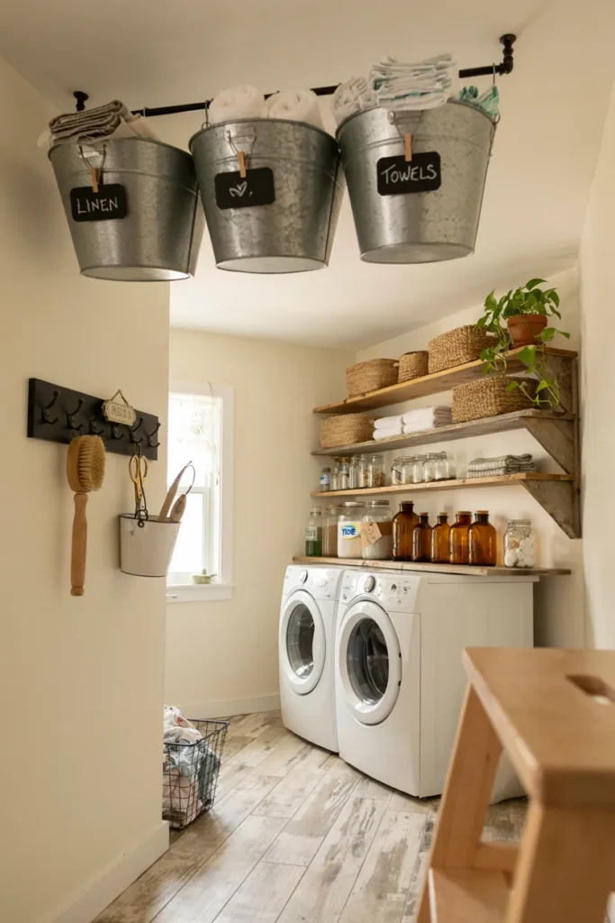Farmhouse Pantry with Hanging Storage Solutions
