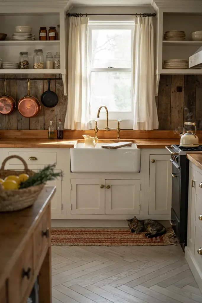 Farmhouse Vintage Kitchen with Apron Front Sink
