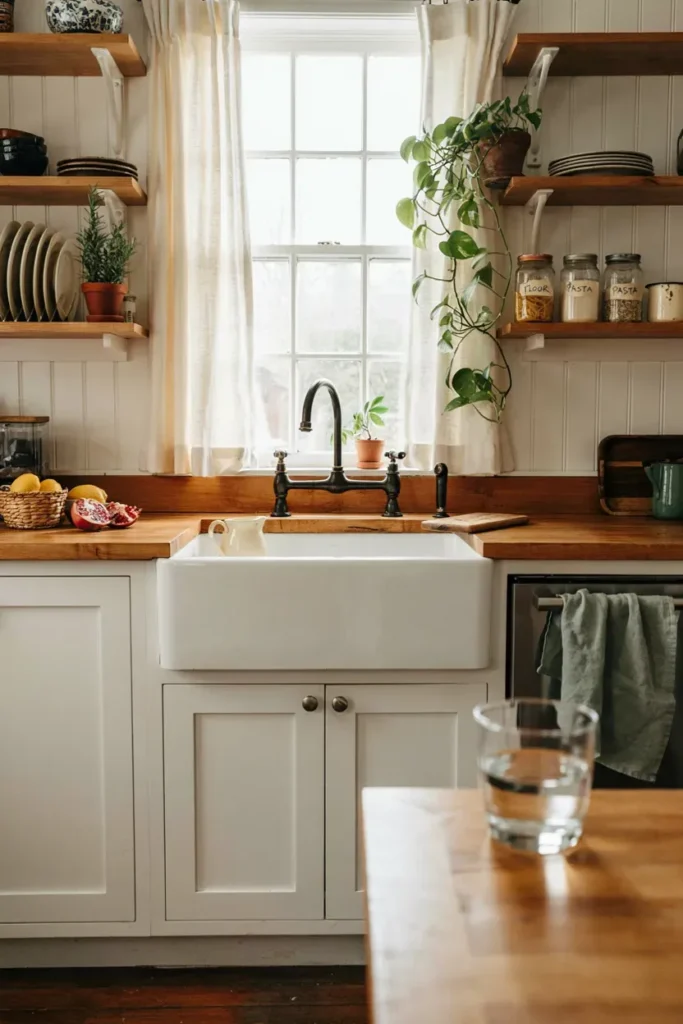  Farmhouse White Cabinets with Apron Sink