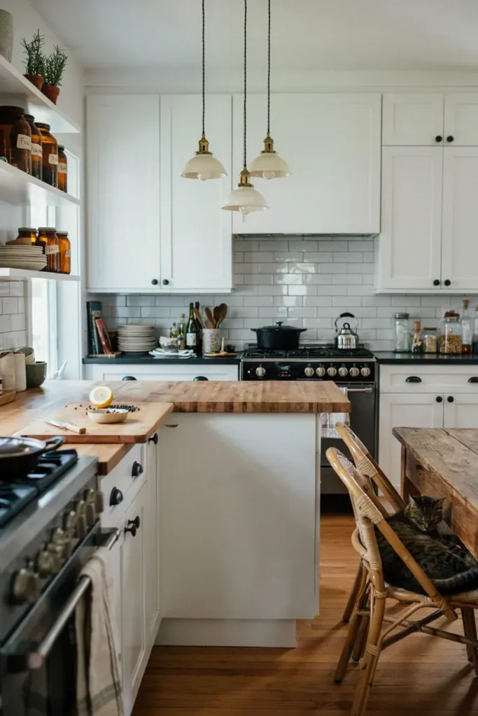 Farmhouse White Cabinets with Black Hardware