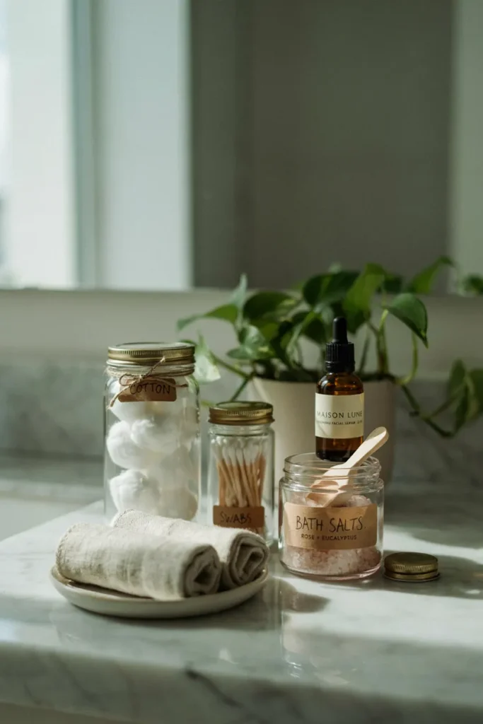 Glass Jar Storage for Bathroom Essentials