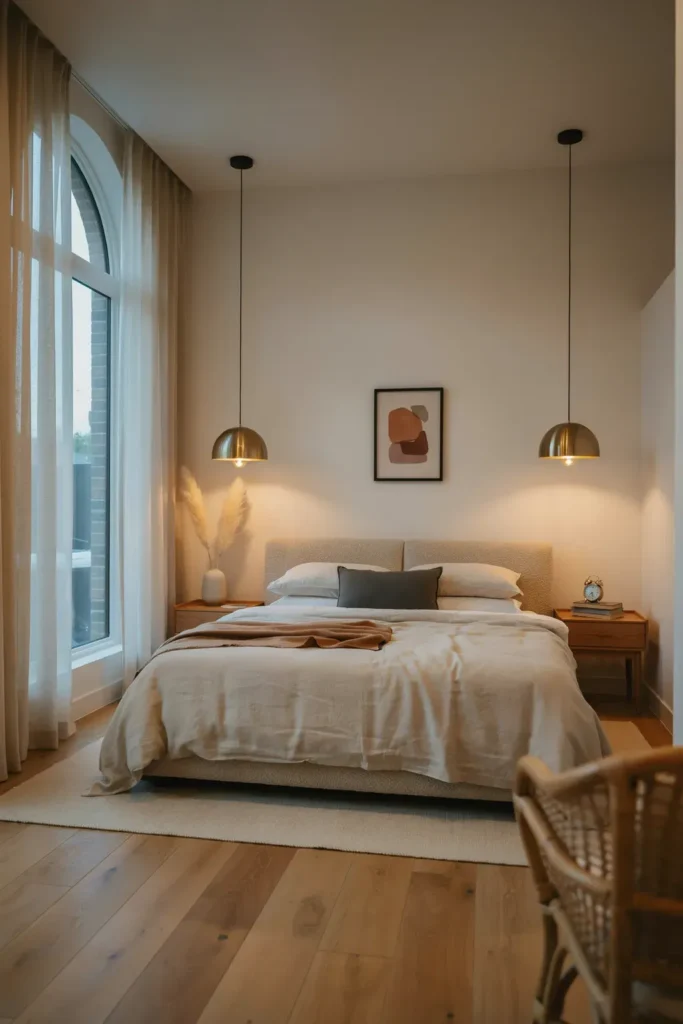 Hanging Pendant Lamps Beside the Bed
