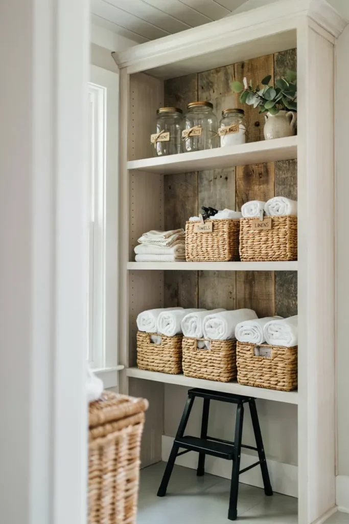 Laundry Room Pantry with Adjustable Shelving
