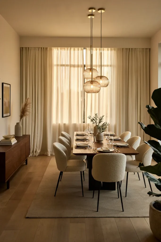 Luxury Dining Room with Floor-Length Curtains