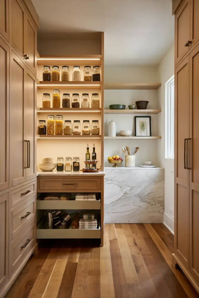 Luxury Pantry with Built-In Lighting