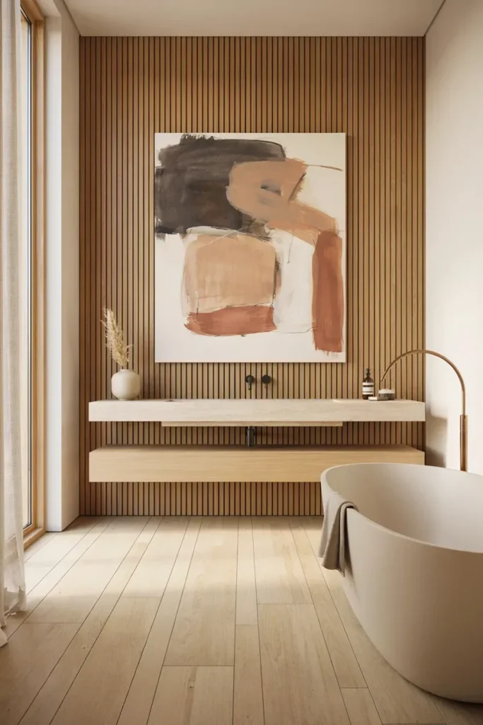 Minimalist Bathroom Featuring Abstract Art