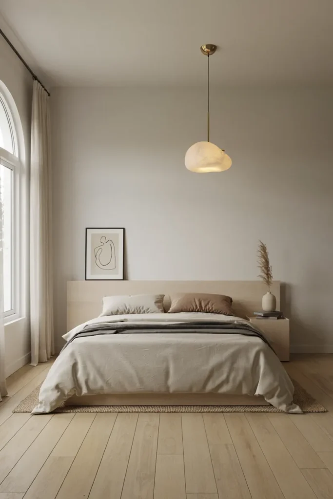 Minimalist Bedroom with Statement Lighting