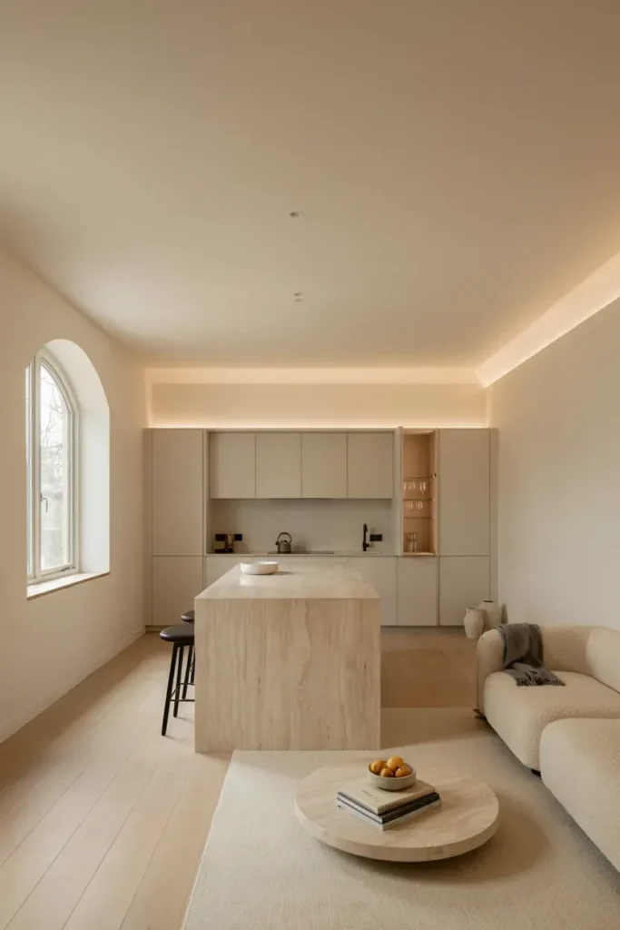 Minimalist Open Kitchen Living Room with Clean Lines