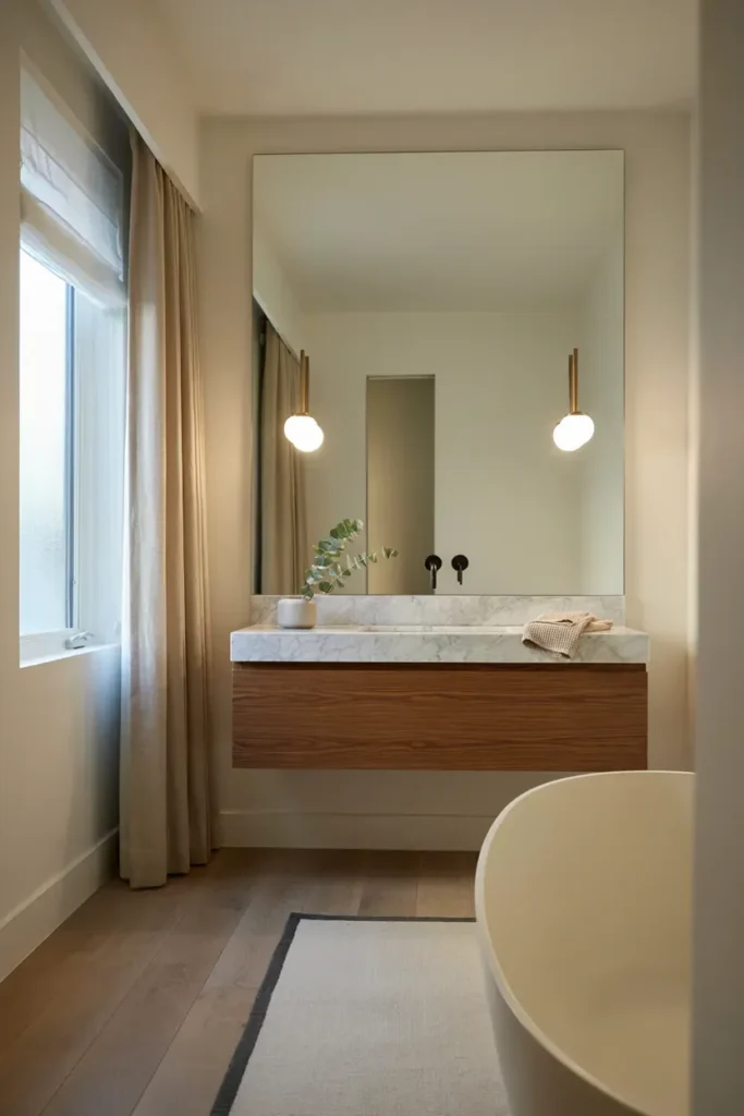 Modern Bathroom with Oversized Wall Mirror