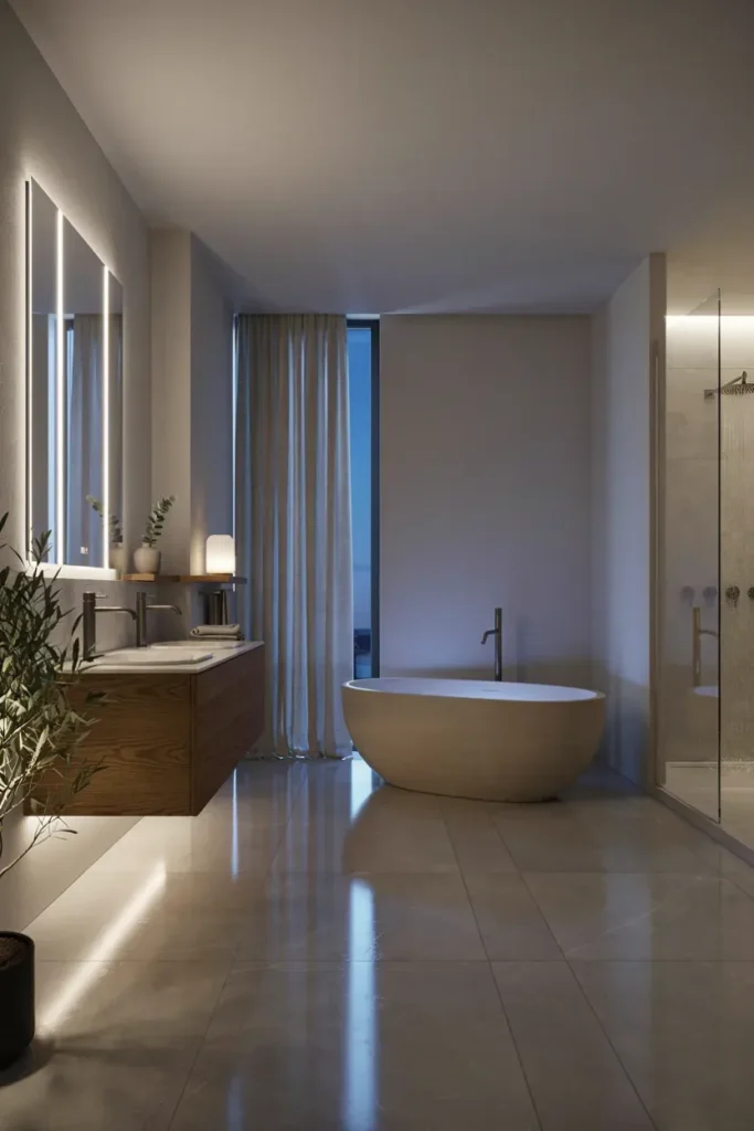 Modern Bathroom with Smart LED Lighting
