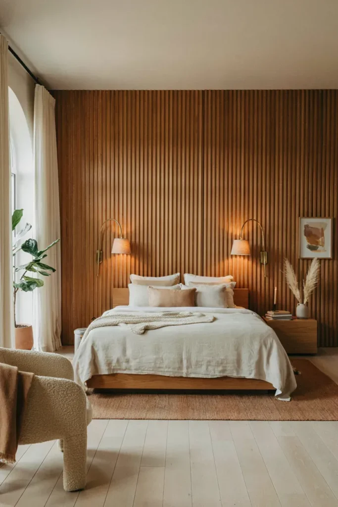 Modern Bedroom with a Textured Accent Wall