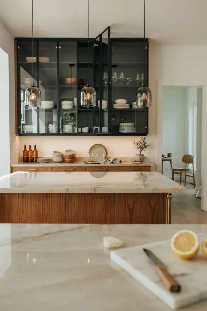 Modern Cabinets with Glass Front Doors
