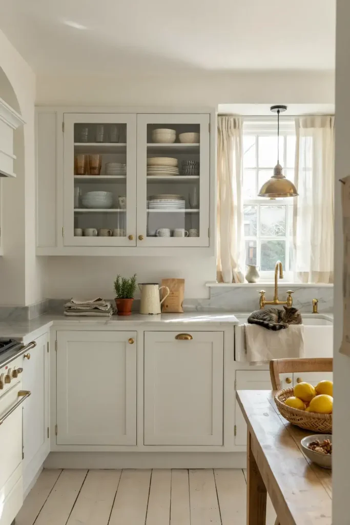 Modern Country Kitchen with Glass Cabinet Doors