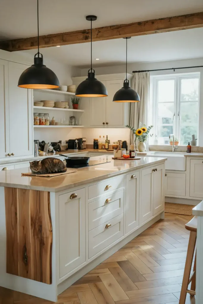 Modern Country Kitchen with Statement Lighting