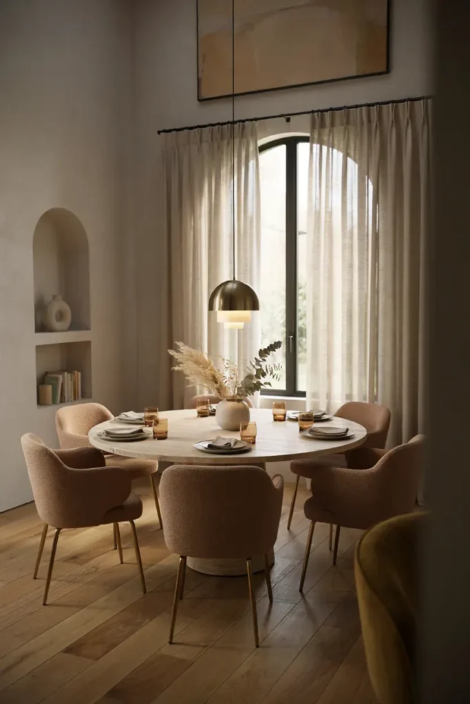 Modern Dining Room Featuring a Round Dining Table