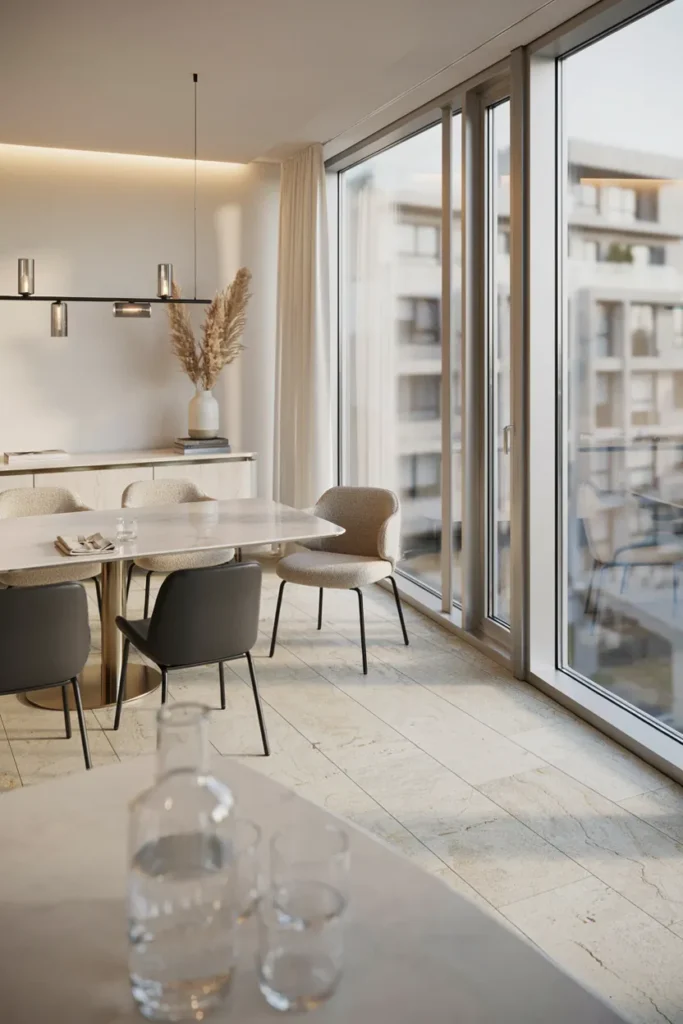 Modern Dining Room with Glass and Metal Details
