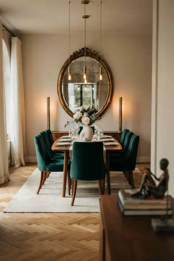 Modern Dining Room with a Statement Mirror
