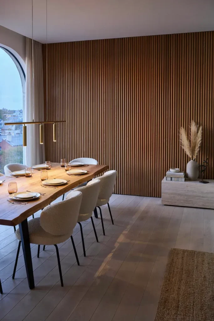 Modern Dining Space with Textured Wall Panels