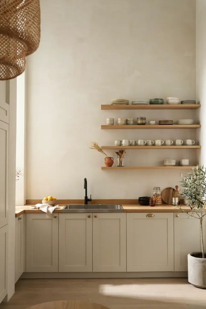 Modern Kitchen Featuring Floating Shelves
