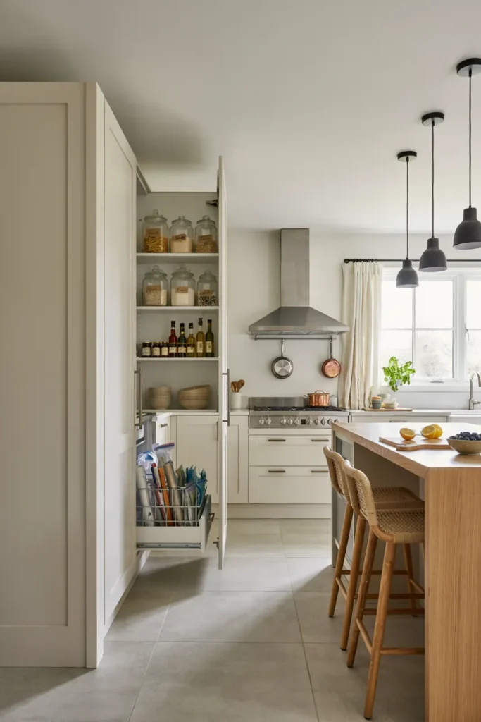 Modern Kitchen Featuring a Walk-In Pantry